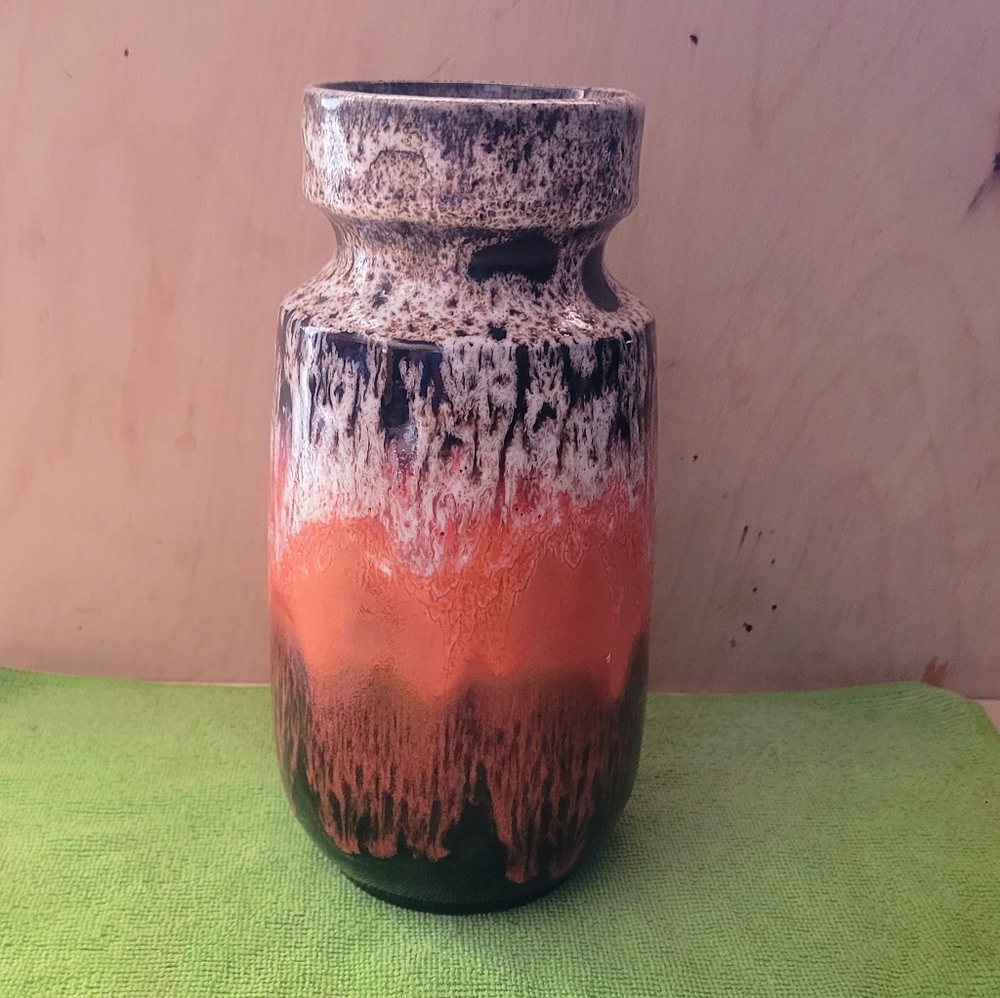 Vintage Ceramic Vase with Orange and Black Design